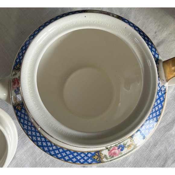 1920's K. T. & K. China Teapot with Lid White Porcelain Blue and Pink Floral - Picture 8 of 10